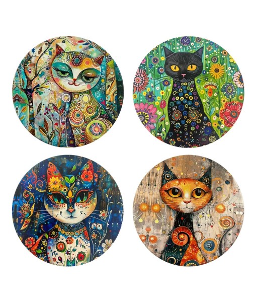 Posavasos Gato Originales, Set de 4, Diseño Variado, Antideslizantes, Decoración Divertida para Hogar y Oficina