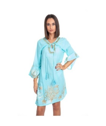 Kurta Azul para Mujer - Estilo Elegante y Confortable, 100% Algodón, Largo, Diseño Floral, Ideal para Ocasiones