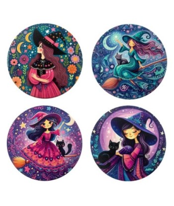 Posavasos de Bruja, Juego de 4, Diseño Único, Accesorio Decorativo para Hogar, Protección para Superficies