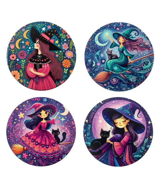 Posavasos de Bruja, Juego de 4, Diseño Único, Accesorio Decorativo para Hogar, Protección para Superficies