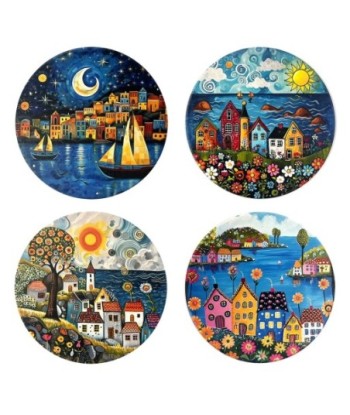 Posavasos Originales Diseño Casitas, Set de 4, Regalo Decorativo para Hogar, Protege Superficies, Accesorio de