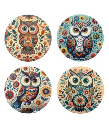 Posavasos Búho Originales, Set de 4, Diseño Único, Decoración Hogar, Regalo Perfecto, Resistente al Calor, Antideslizante