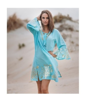 Kurta Azul para Mujer - Estilo Elegante y Confortable, 100% Algodón, Largo, Diseño Floral, Ideal para Ocasiones