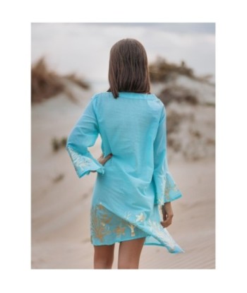 Kurta Azul para Mujer - Estilo Elegante y Confortable, 100% Algodón, Largo, Diseño Floral, Ideal para Ocasiones