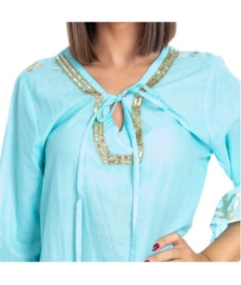 Kurta Azul para Mujer - Estilo Elegante y Confortable, 100% Algodón, Largo, Diseño Floral, Ideal para Ocasiones