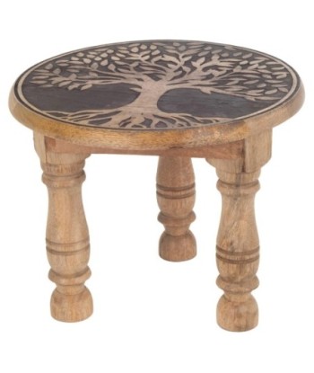 Taburete Decorativo de Madera de Mango, Diseño Etnico, Asiento Auxiliar para Sala, Cocina, Dormitorio, Hogar