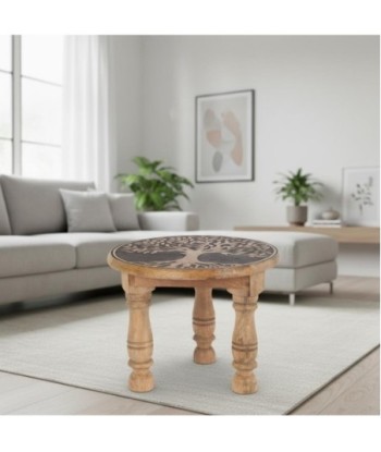 Taburete Decorativo de Madera de Mango, Diseño Etnico, Asiento Auxiliar para Sala, Cocina, Dormitorio, Hogar
