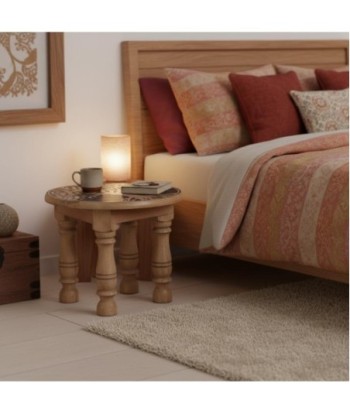 Taburete Decorativo de Madera de Mango, Diseño Etnico, Asiento Auxiliar para Sala, Cocina, Dormitorio, Hogar