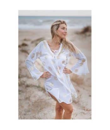 Kurta Beige para Mujer - Estilo Ibiza, Moda Casual, 100% Algodón, Manga ¾, Perfecto para Ocasiones Especiales