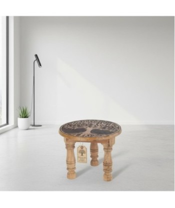 Taburete Decorativo de Madera de Mango, Diseño Etnico, Asiento Auxiliar para Sala, Cocina, Dormitorio, Hogar