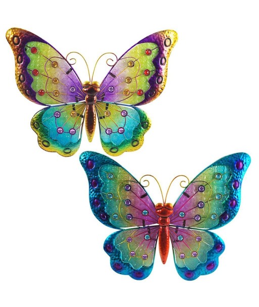 Mariposas Vidriera de Metal y Cristal - Decoración Colorida para Jardín