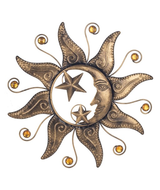 Aplique de Metal Sol y Luna con Estrellas para Decoración de Jardín