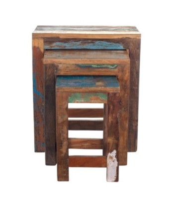 Mesa auxiliar de madera reciclada, estilo rústico, ideal para espacios pequeños