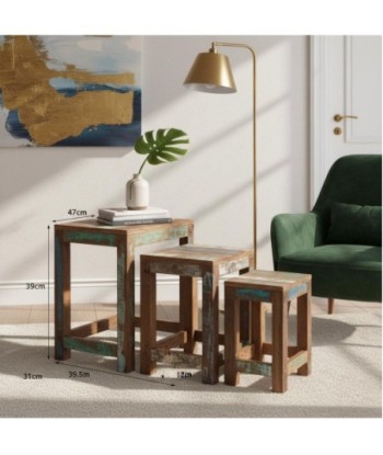Mesa auxiliar de madera reciclada, estilo rústico, ideal para espacios pequeños