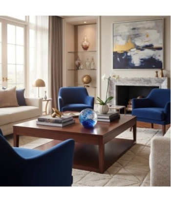 Pisapapeles de vidrio azul con burbujas decorativas - Estilo moderno