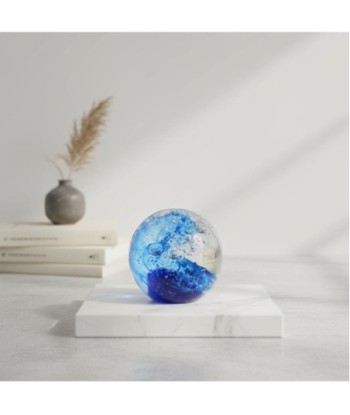 Pisapapeles de vidrio azul con burbujas decorativas - Estilo moderno