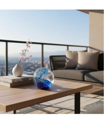 Pisapapeles de vidrio azul con burbujas decorativas - Estilo moderno