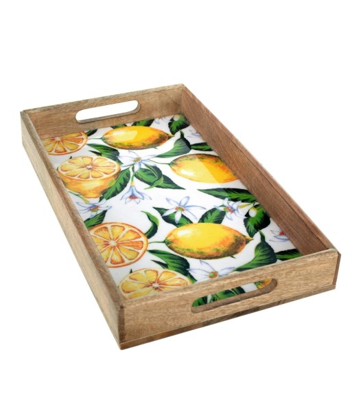Bandeja Rectangular de Madera con Diseño de Limones - Decoración Colorida