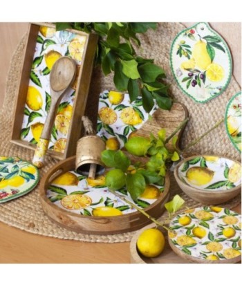 Bandeja Redonda de Madera con Limones - Decoración Casa