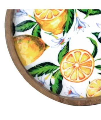 Bandeja Redonda de Madera con Limones - Decoración Casa