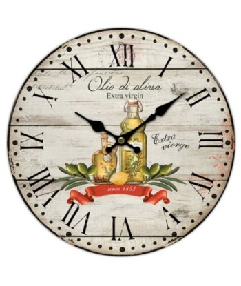 Reloj de pared MDF vintage con diseño de olivas y botellas