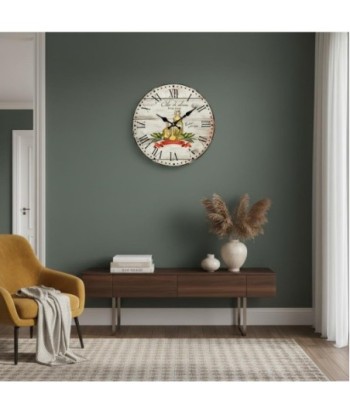 Reloj de pared MDF vintage con diseño de olivas y botellas