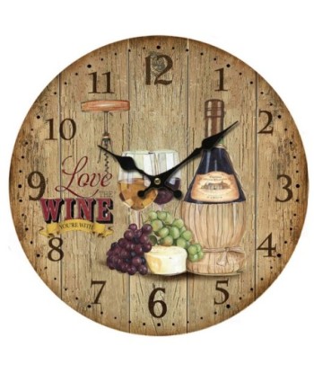 Reloj de pared redondo en MDF con diseño de vino y uvas