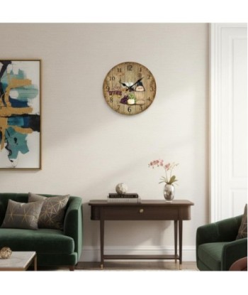 Reloj de pared redondo en MDF con diseño de vino y uvas