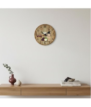 Reloj de pared redondo en MDF con diseño de vino y uvas