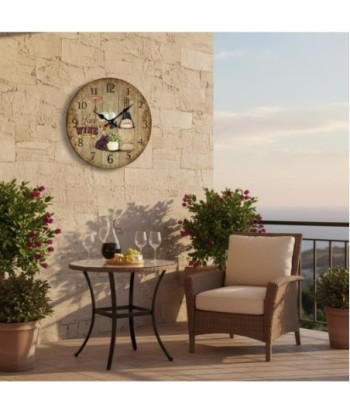 Reloj de pared redondo en MDF con diseño de vino y uvas