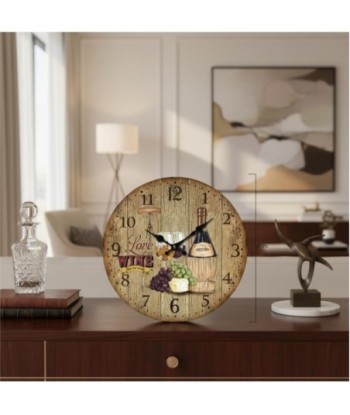 Reloj de pared redondo en MDF con diseño de vino y uvas
