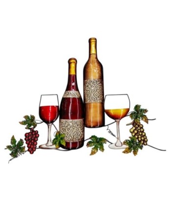 Adorno Pared Vino Metal con Botellas y Copas