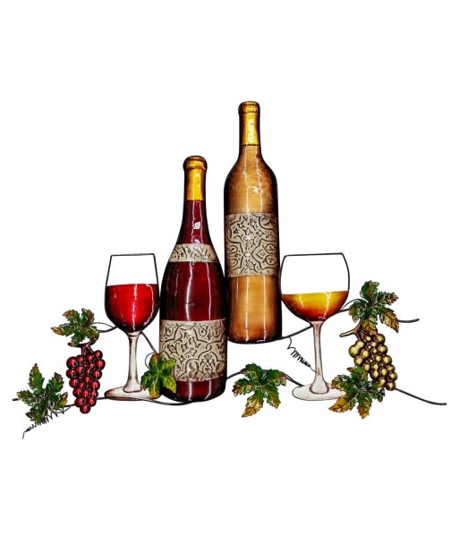 Adorno Pared Vino Metal con Botellas y Copas