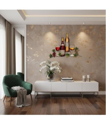 Adorno Pared Vino Metal con Botellas y Copas