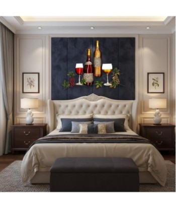 Adorno Pared Vino Metal con Botellas y Copas