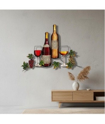 Adorno Pared Vino Metal con Botellas y Copas