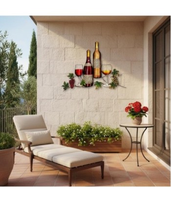 Adorno Pared Vino Metal con Botellas y Copas