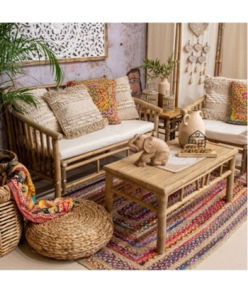 Sofá de Bambú y Algodón - Mueble Auxiliar Natural y Acogedor