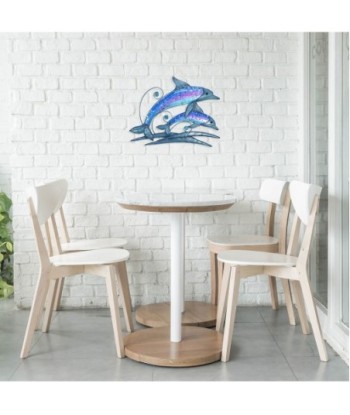 Adorno Pared Delfines Metal Azul para Jardín Decorativo