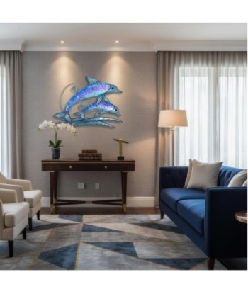 Adorno Pared Delfines Metal Azul para Jardín Decorativo