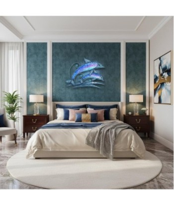 Adorno Pared Delfines Metal Azul para Jardín Decorativo