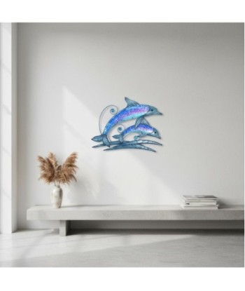 Adorno Pared Delfines Metal Azul para Jardín Decorativo