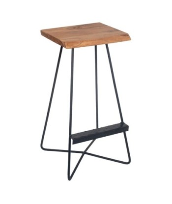 Taburete de Madera de Acacia con Estructura Metálica Estilo Moderno