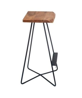 Taburete de Madera de Acacia con Estructura Metálica Estilo Moderno