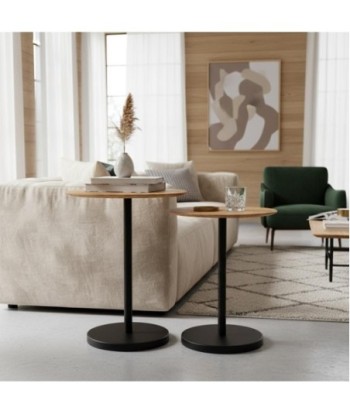 Mesa auxiliar de madera de acacia en diseño redondo y elegante
