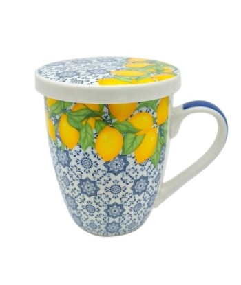 Mug Limones de Porcelana con Tapa para Regalo - Estilo Mediterráneo