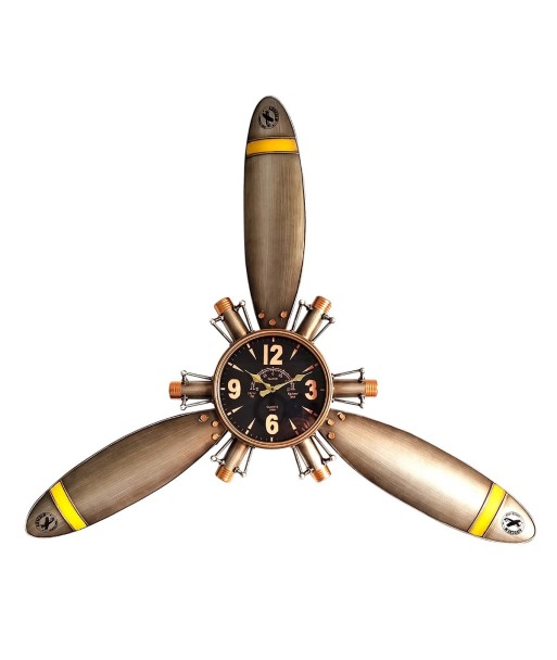 Reloj de metal estilo vintage con diseño de hélice y detalles dorados