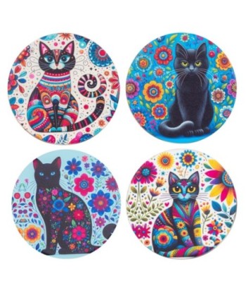 Posavasos Gato Pop Expositor de Cerámica con Diseño Colorido y Artístico