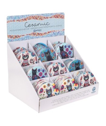 Posavasos Gato Pop Expositor de Cerámica con Diseño Colorido y Artístico