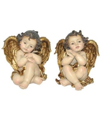 Figura Angel 2U de Resina con Detalles Dorados - Decoración de Navidad